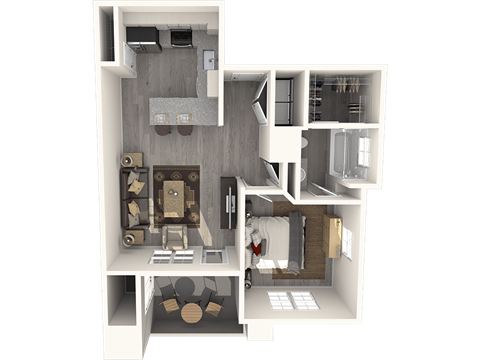 Floor plan for 1 bed, 1 bath, 682 sqft